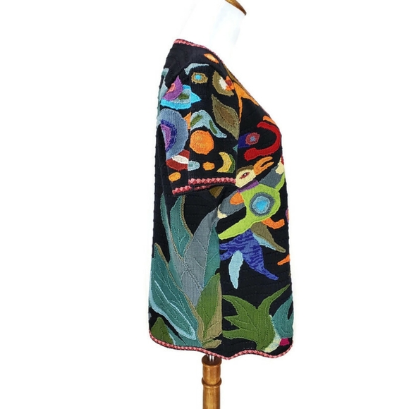 Peruvian Connection Sz S Fiber Rich Birds Fish Art-To-Wear Round Luxury Sweater - Picture 4 of 12